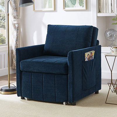 Canapé-lit rembourré convertible avec dossier réglable à 5 positions, poches latérales et panier de rangement pour les petits espaces et les chambres d'amis