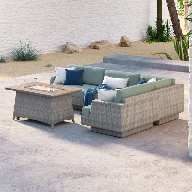 Portofino Comfort Outdoor 5 - Piece Conversation Set, Gray Frame /Spa Blue Cushion