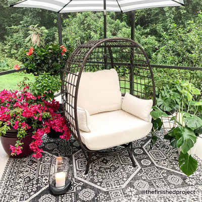  Fauteuil à œufs surdimensionné avec 4 coussins pour patio, cour arrière et salon Sounjoy