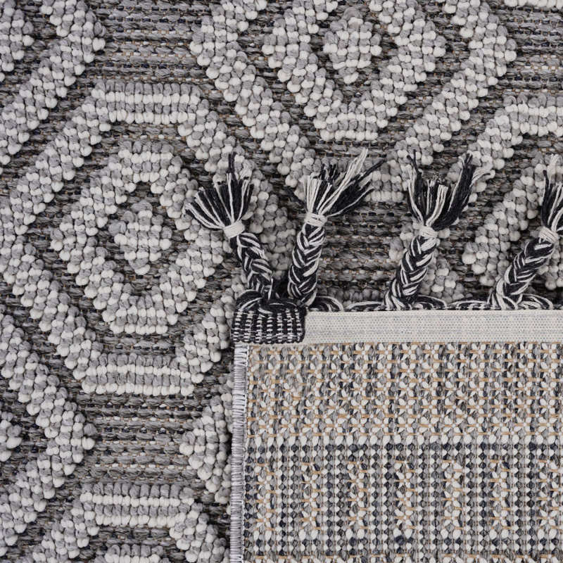 5X7 Area Rug Geometric Indoor-Outdoor, Rectangle 5'3" x 7'6", Dark Gray