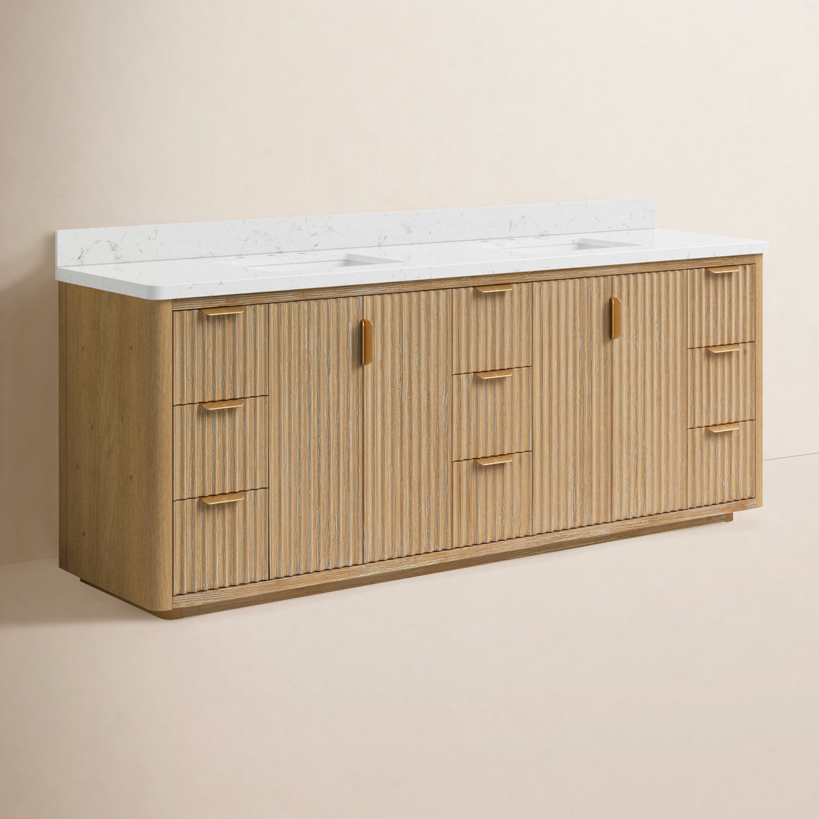 Adela 84'' Double Bathroom Vanity, White, Gold, Brown