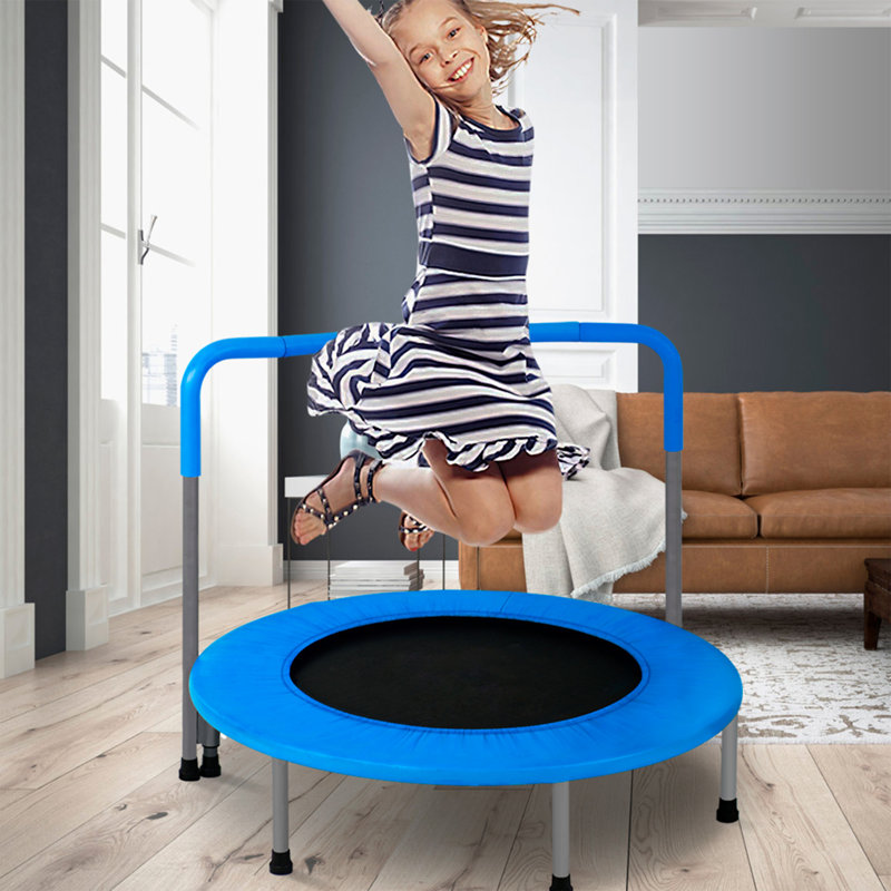Trampoline d'intérieur pliable pour enfant 3 'avec guidon, Bleu