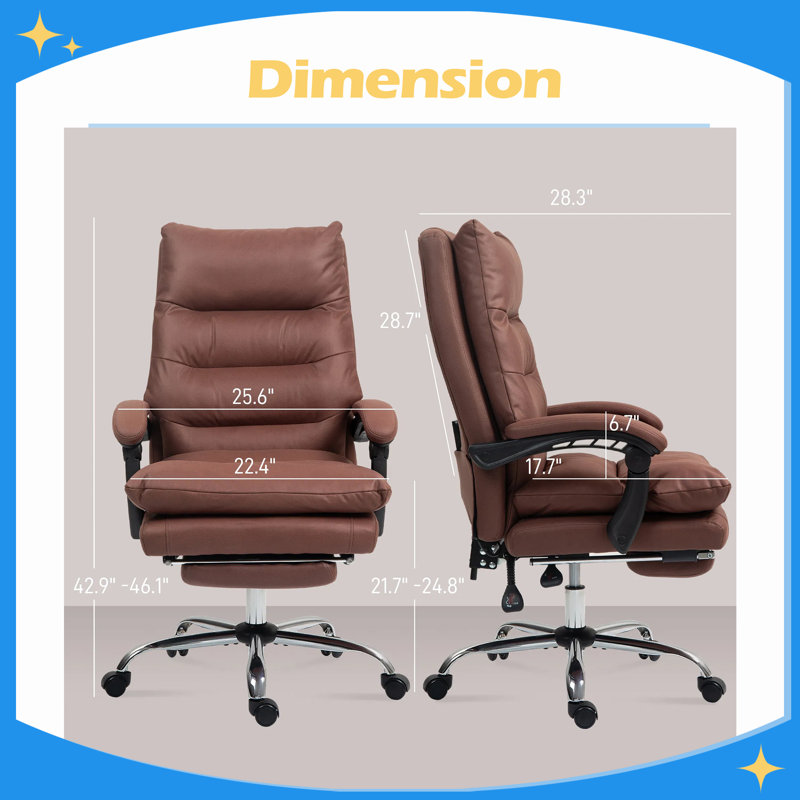 Microfibre Massage Office Chair, Heated Reclining Chair with Footrest, Double-tier Padding, Swivel Wheels