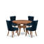 Ensemble de salle à manger 5 pièces en polyester 4 chaises rembourrées bleu marine, dossier capitonné et table ronde 48 au fini noyer antique.-56788847-56991727