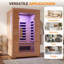 Sauna infrarouge lointain à faible champ électromagnétique pour une personne, en bois de pin de qualité supérieure, avec 6 éléments chauffants infrarouges, éclairage de chromothérapie et audio Bluetooth.