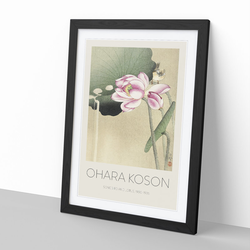 Songbird and Lotus - Picture Frame Painting, Black, 65cm H x 48cm W x 2cm D