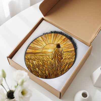 Sunset Field Stained Glass Window Panel，7.8H