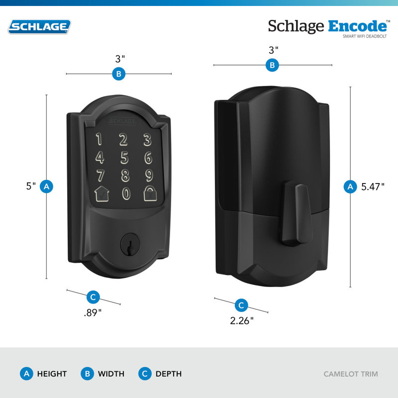 Encode Smart WiFi Deadbolt with Camelot Trim, Matte Black, Yes