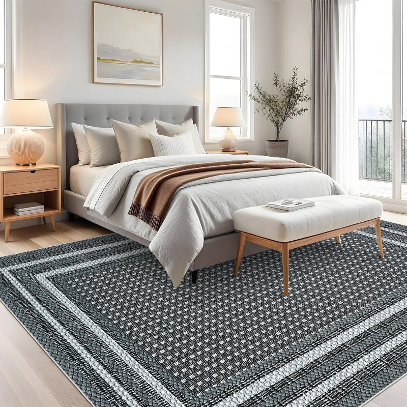 9x12 Modern Braided Area Rug Washable Rugs for Living Room Bedroom Dining Table Carpet Foldable Carpet for Office Dorm Home Decor BlackG