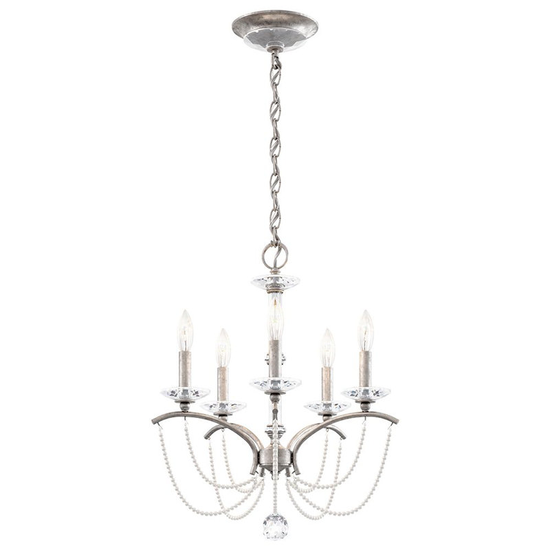 Priscilla 5 - Light Chandelier, Antique Silver/White Pearl