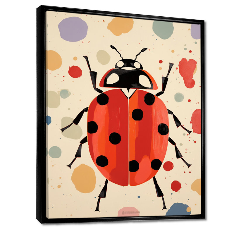 Art rétro, coccinelle, rétro, insectes et insectes, H 20 po x l 12 po, Toile flottante noire encadrée