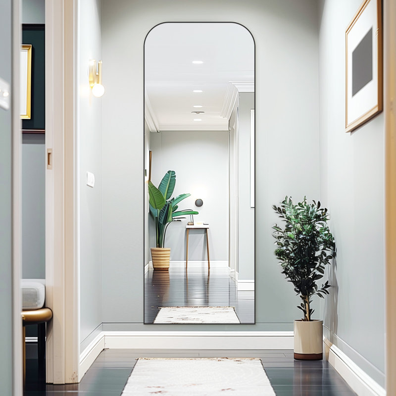 Miroir de plancher moderne pleine grandeur en verre trempé et cadre en alliage d'aluminium, 64 po x 21 po