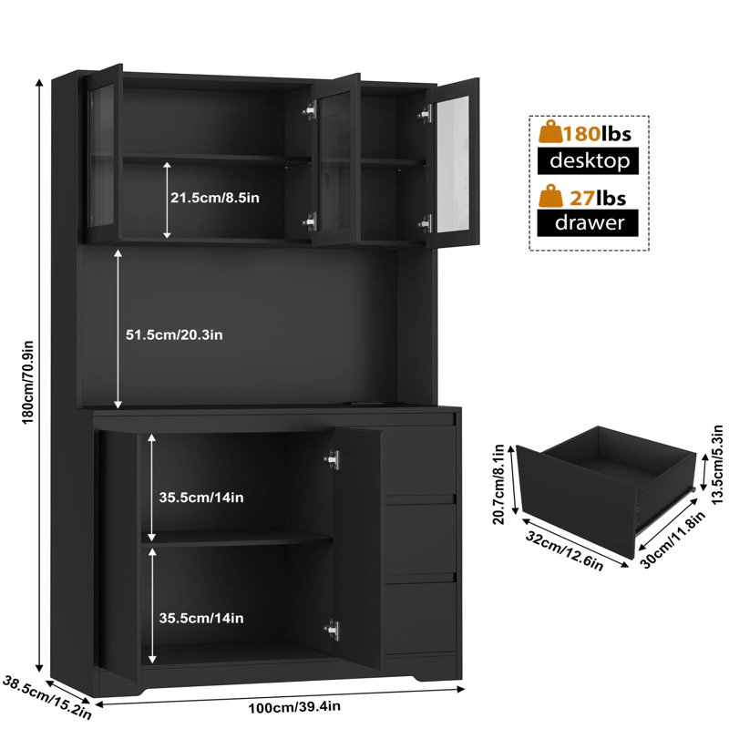 70.9'' Kitchen Pantry, Black