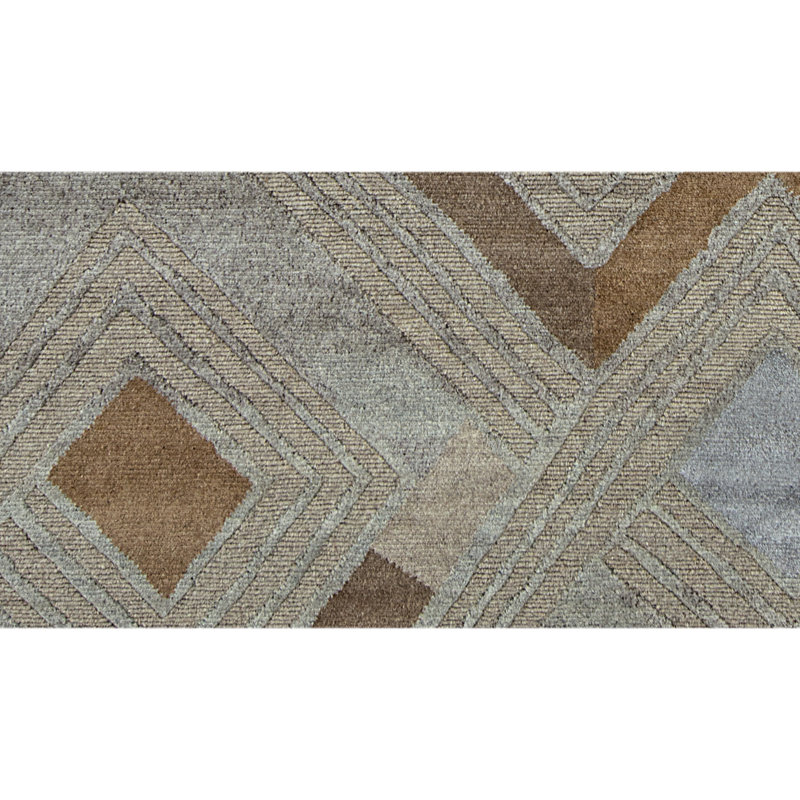 Hand Knotted Geometric Area Rug in Gray/Yellow, Rectangle 10' x 14'