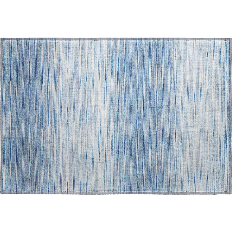 Tapis bleu Prisco lavable à la machine de qualité supérieure, Rectangle 1 pi 8 po x 2 pi 6 po