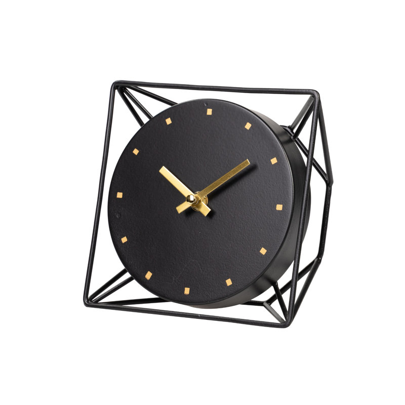 Analog Metal Mechanical Tabletop Clock, 23" H x 23" W x 5" D, Black