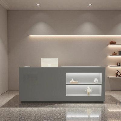 Bureau de réception rétro avec éclairage DEL et rangement verrouillable - Présentoir commercial pour espaces commerciaux et commerciaux