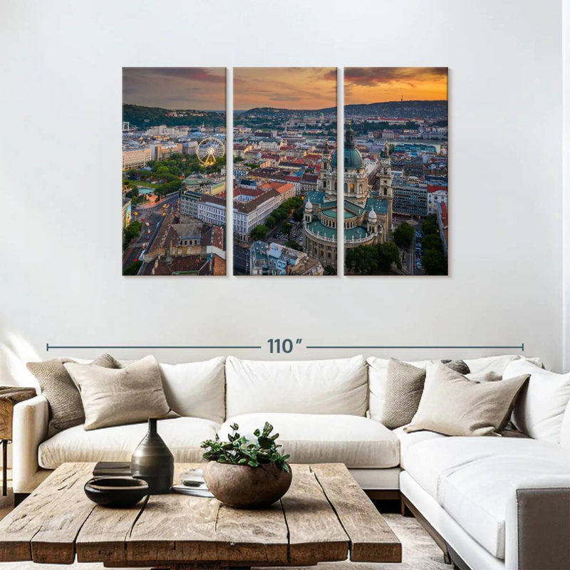 Coucher de soleil à Budapest, H 48 po x l 74 po