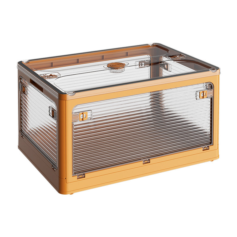 Boîte de rangement pliable, 5 ouvertures latérales empilables avec couvercle, roues, loquets de sécurité, poignées, 44 qts.