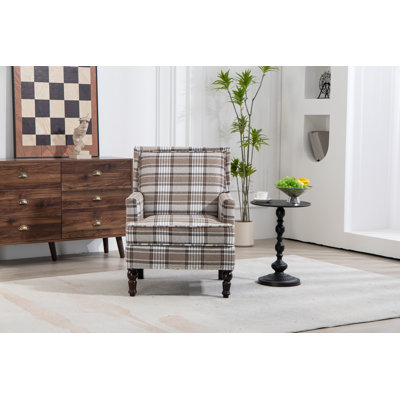 Chaise d'appoint rembourrée, fauteuil vintage avec tissu en lin brun et garniture cloutée pour le salon