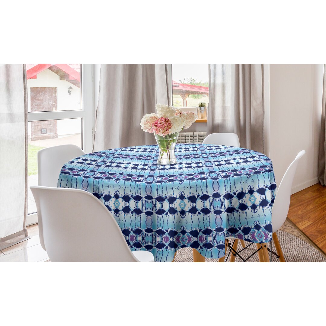 Runde Tischdecke, Psychedelischer Batik Blau, Ethnisch, Blassblau Marineblau