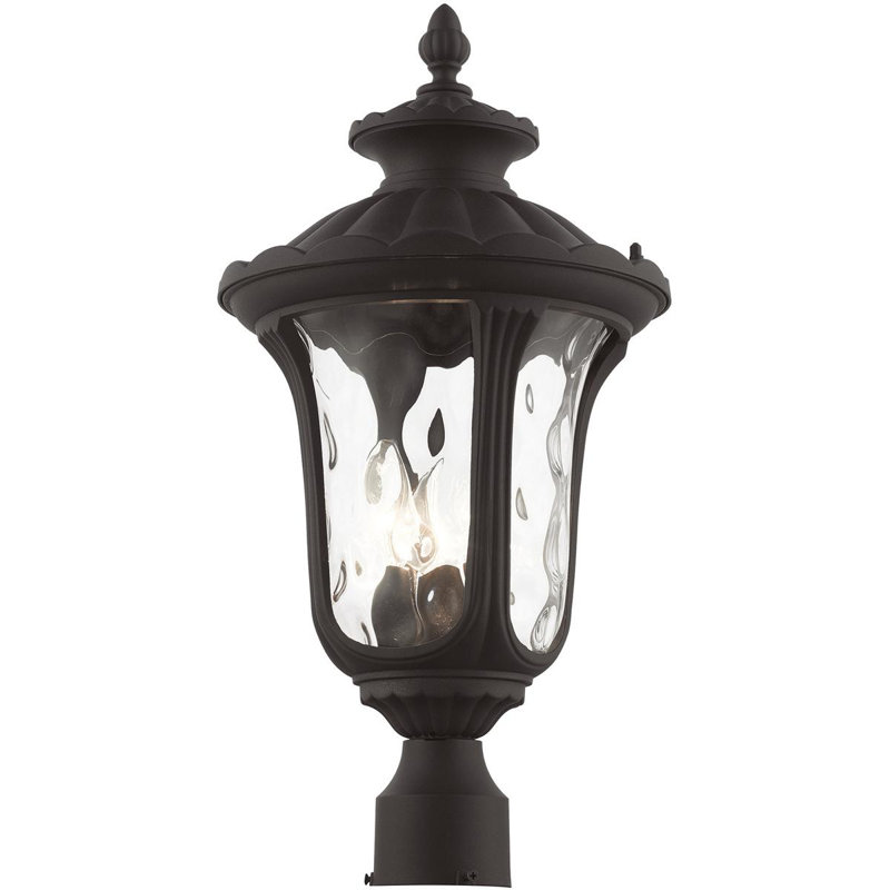Luminaire suspendu d'extérieur 3 lumières avec abat-jour en verre transparent, Bronze, H 22 po x l 11 po x P 11 po