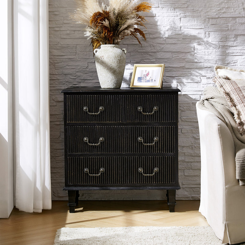 Kaybri 28" W Solid Wood 4-Drawer End Table with Built-In Electrical Outlet , Charcoal