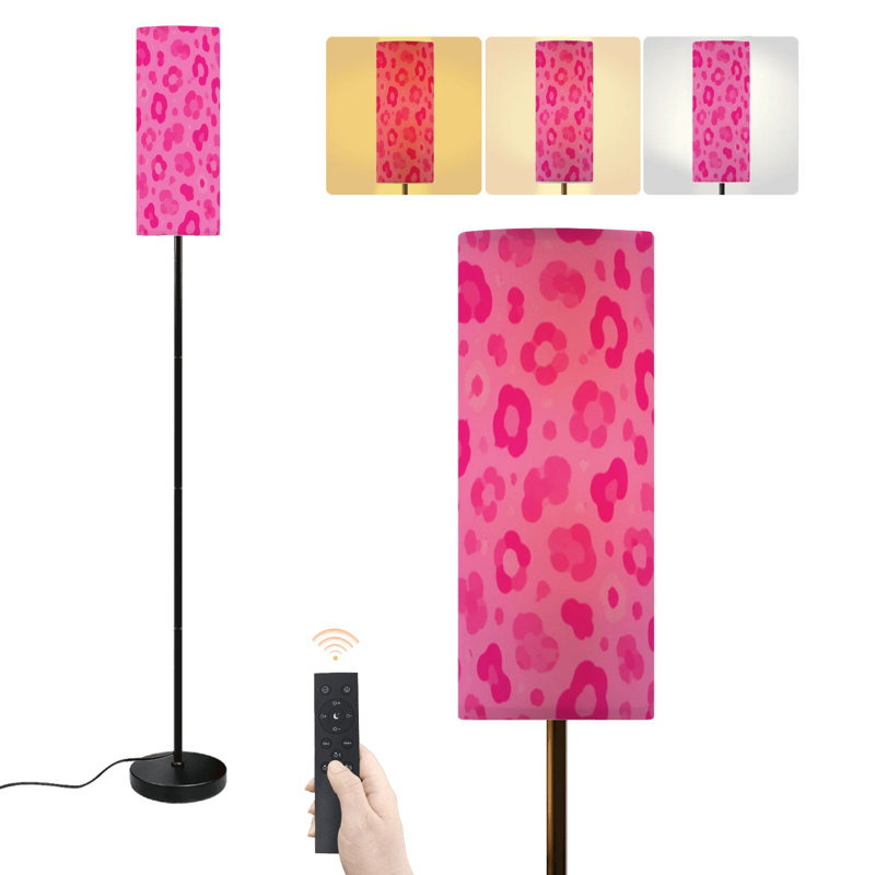Lampe sur pied rose fuchsia à motifs léopard abstraits, lampe sur pied moderne à intensité variable avec télécommande et interrupteur au pied, abat-jour haut, lampe d'angle idéale pour salon, chambre ou bureau.