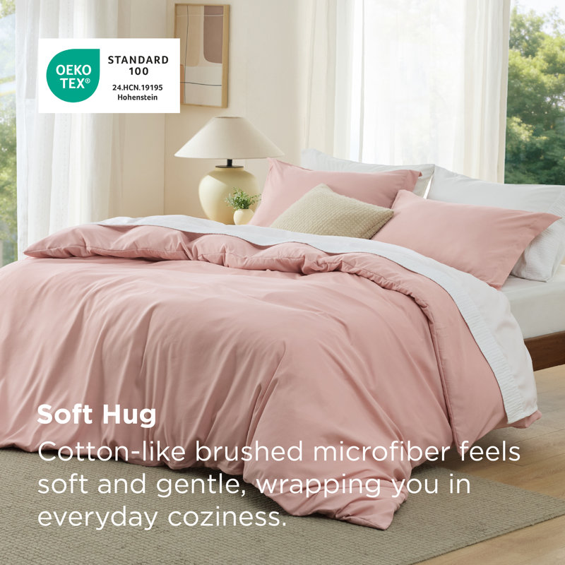 Bedsure Pale Blush Duvet Cover King Size - Soft Double Brushed Bedding Set for Kids & Adults（Set of 3）, Pale Blush