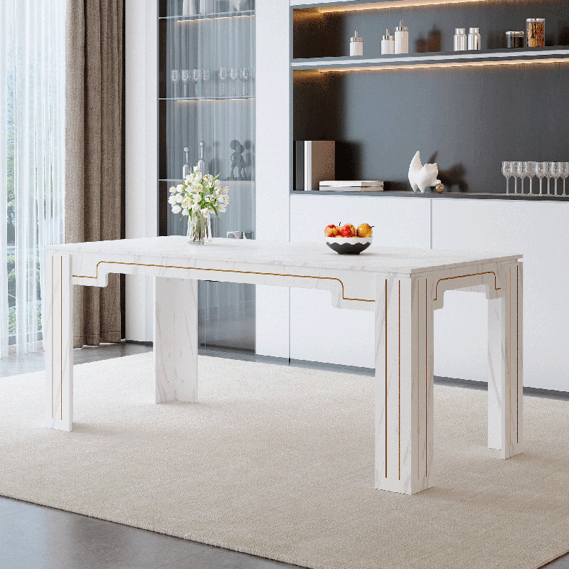 Table de salle à manger rectangulaire de luxe moderne 71 "avec pieds cannelés pour 6 à 8 personnes Denali, Blanc