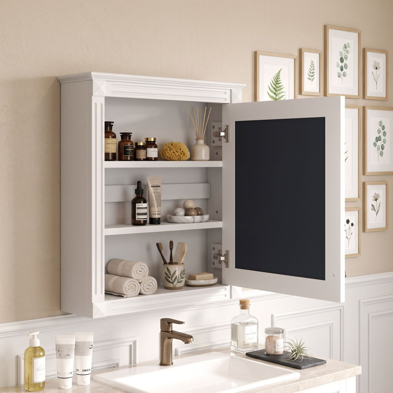Armoire à pharmacie murale avec miroir et tablette réglable, Blanc