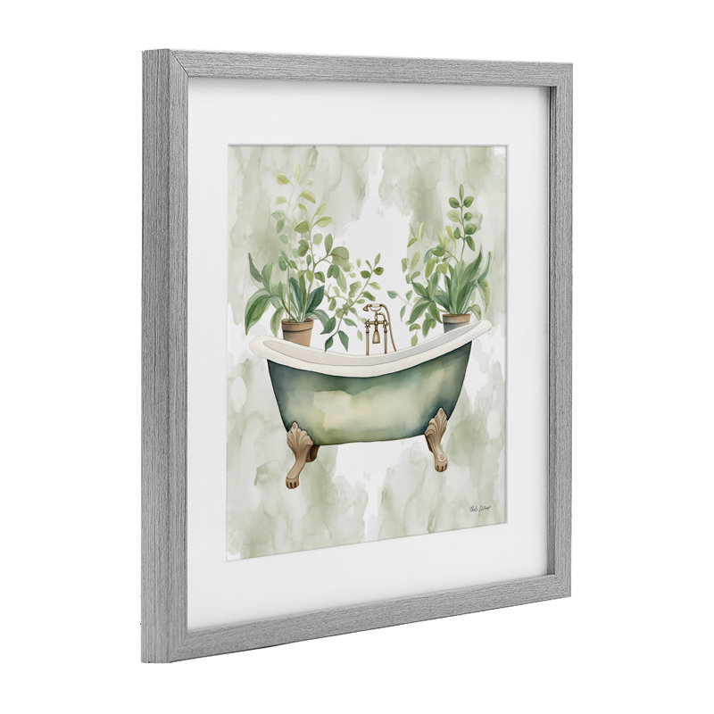 Bath Oasis with Greenery, reproduction encadrée sous verre, design par Nicole DeCamp, Cadre de ferme gris, H 16 po x l 16 po