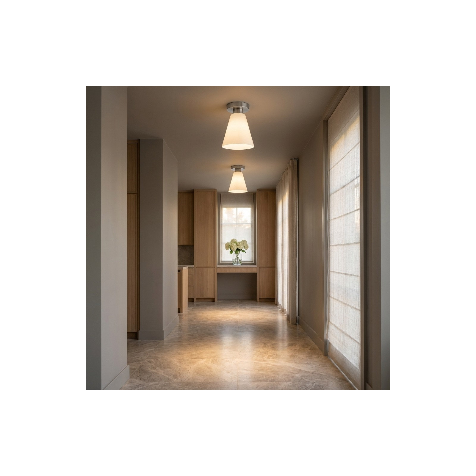 Senda One Light Flush Mount, Brushed Nickel, White