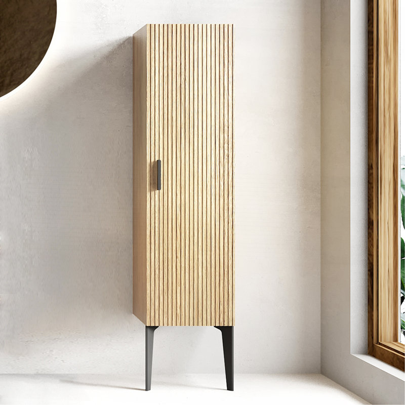 Striped Matt Black Bathroom Side Cabinet, Freestanding Storage Cabinet For Modern Bathroom, KD