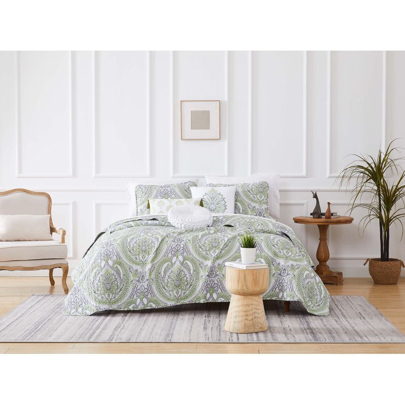 Ensemble de courtepointe 6 pièces Pure Melody, Courtepointe très grand + 2 très grandes taies d, Vert