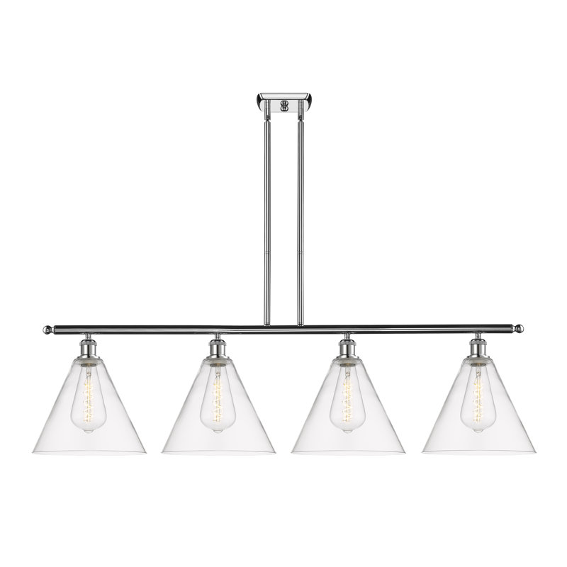 Luminaire suspendu linéaire à 4 lumières pour îlot de cuisine Amelia-Leigh, H 47,25 po x l 50,25 po x P 12 po, Transparent