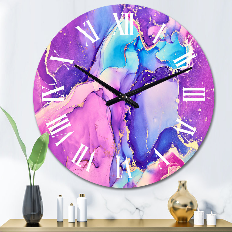 Art liquide translucide en rose et bleu - Horloge murale moderne, Moyen