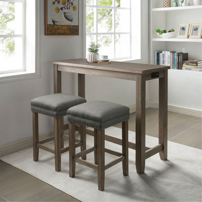 Ensemble de table de salle à manger de style transitionnel Siège rembourré avec garniture cloutée et port USB brossé