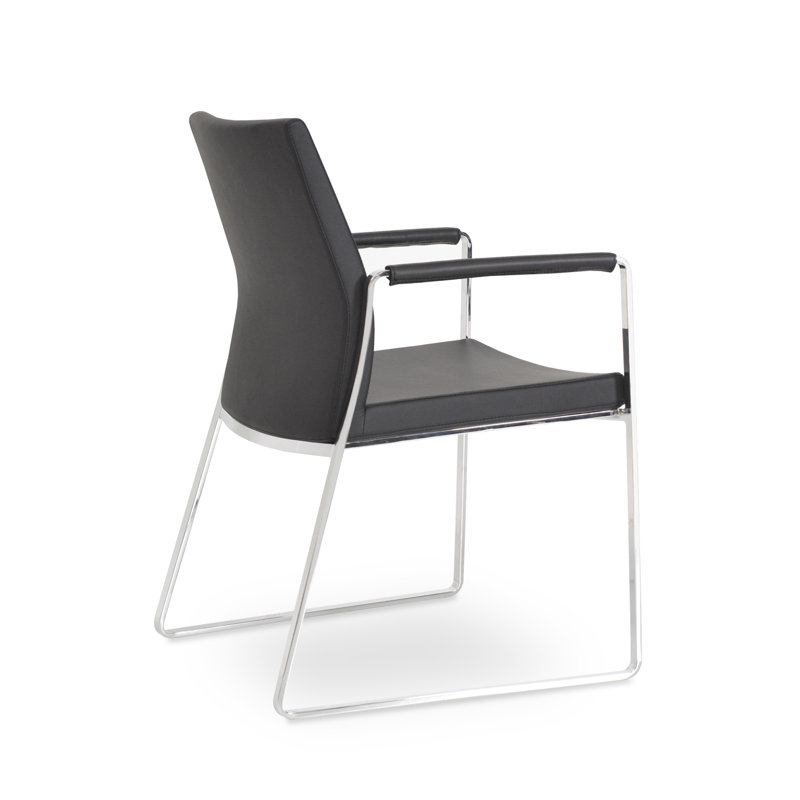 Chaise avec accoudoirs Pasha, Chrome, Similicuir noir