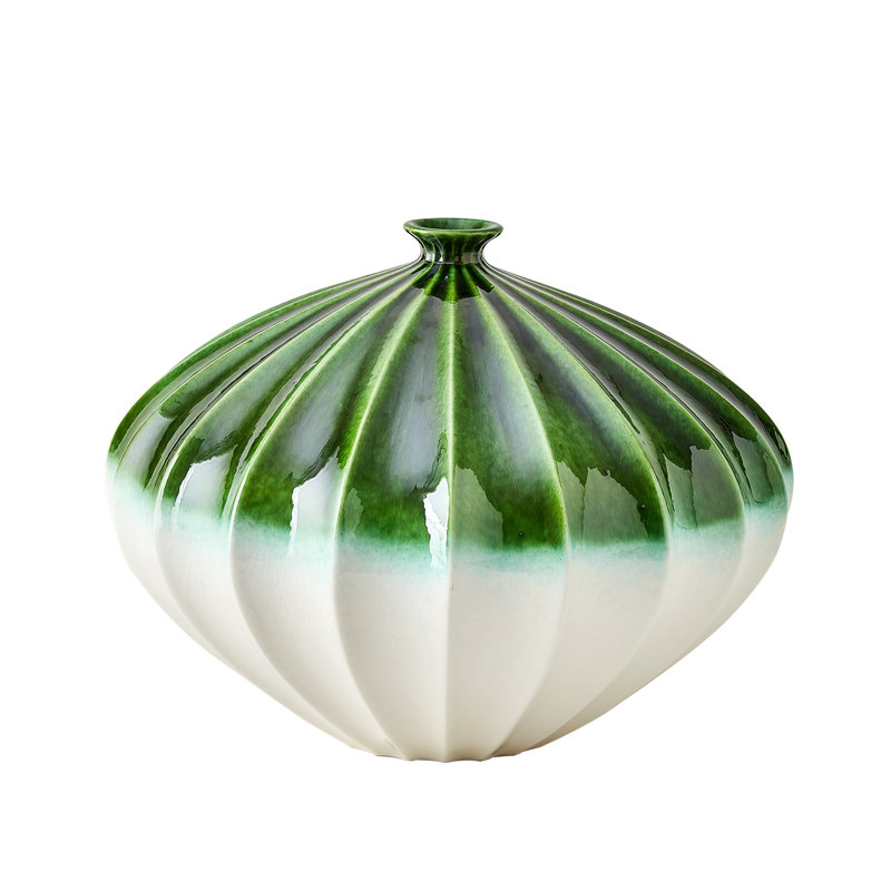 Furrow Handmade Ceramic Table Vase, 11" H x 15" W x 15" D, Deep Green