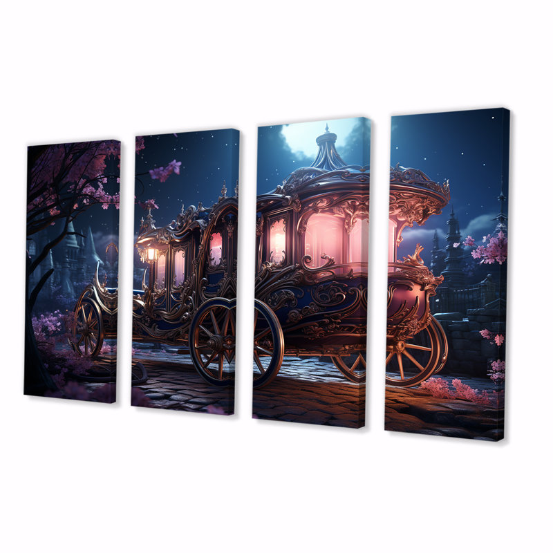 Enchanted Princess Carriage III - Old American Cart, ensemble de 4 décorations murales, H 28 po x l 48 po