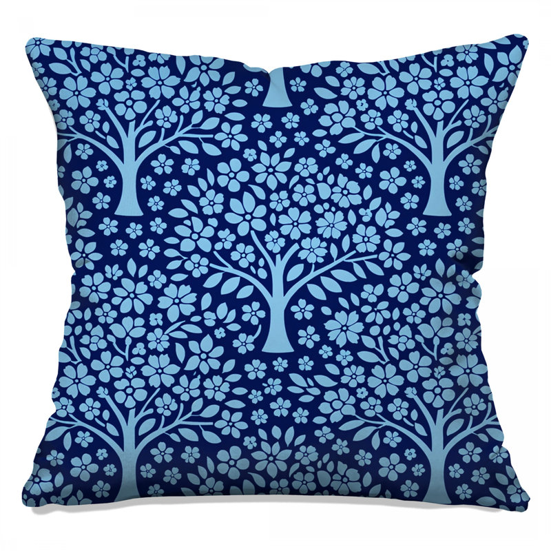 Blue Floral Trees Double Sided Throw Pillows, 16 x 16 inches