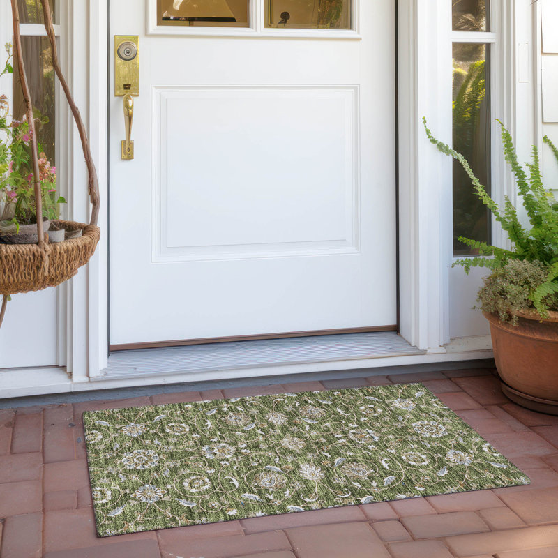 Tapis olive intérieur / extérieur lavable à la machine Cicel ACN1149, Rectangle 1 pi 8 po x 2 pi 6 po