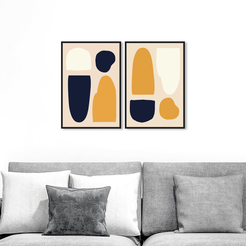 Shapes in Color III - ensemble de 2 impressions, Toile avec cadre noir, H 25 po x l 34 po