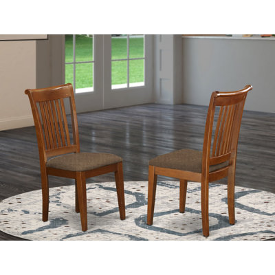 Portland Dining Chairs - Linen Fabric Wooden Chairs, Set of 2, Saddle Brown