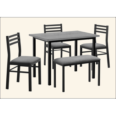 Dining Set, 5Pcs Set, 40" Rectangular, Kitchen, Small, White Metal And Laminate, Grey Fabric, Contemporary, Modern