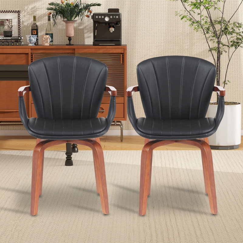 Ensemble de 2 fauteuils de salle à manger pivotants en similicuir, Noir