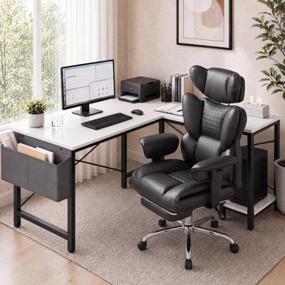 Bureau d'ordinateur en L Nahant avec chaise ergonomique multifonctionnelle à haut dossier