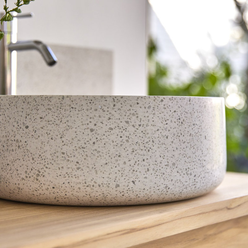 Milos Round Brown Premium Terrazzo Bathroom Sink, White