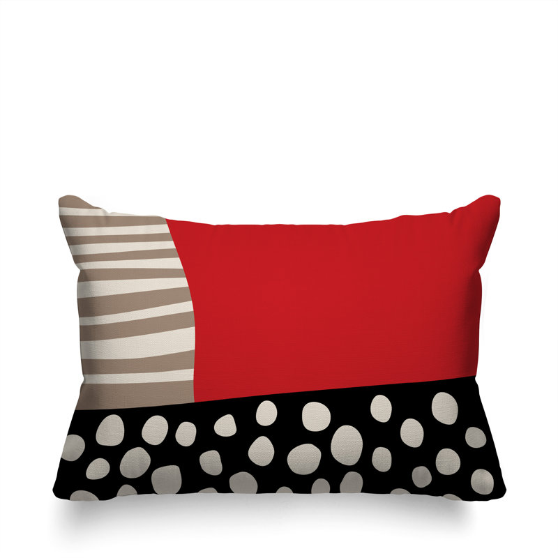 Oreiller rectangulaire réversible intérieur / extérieur Ekon, Rouge / noir / blanc cassé, H 14 po x l 20 po